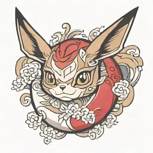 Pokeball half open where you can see Eevee's eyes tattoo design idea