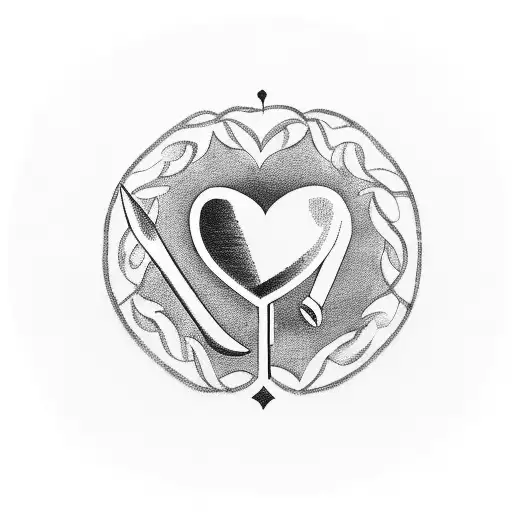 A charming blackwork tattoo of a fork and knife crossed over a heart, symbolizing the client's joy of eating and their love for food tattoo design idea