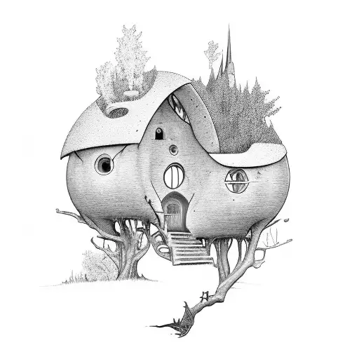 hobbit home with apple tree tattoo design idea