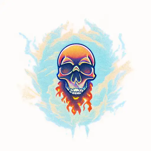 Skull hiking mountains flames tattoo design idea