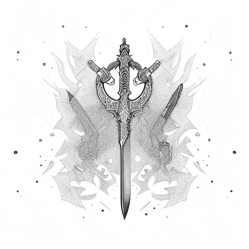 sword surrounded by dnd magic missiles tattoo design idea