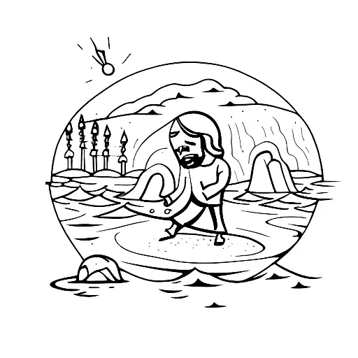Illustration of Jesus walking on water tattoo design idea