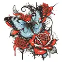 a blue iris, a butterfly and a rose tattoo design idea