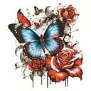 a blue iris, a butterfly and a rose tattoo design idea