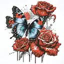a blue iris, a butterfly and a rose tattoo design idea
