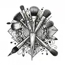 Makeup brushes arranged in a symmetrical square design tattoo design idea