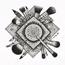 Makeup brushes arranged in a symmetrical square design tattoo design idea