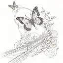 Infinity loop with butterfly, rail line and smoke all integrated in one image tattoo design idea