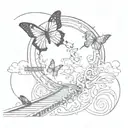 Infinity loop with butterfly, rail line and smoke all integrated in one image tattoo design idea