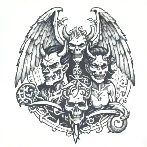 devil Vs angel half demon tattoo design idea