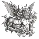 devil Vs angel half demon tattoo design idea