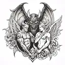 devil Vs angel half demon tattoo design idea