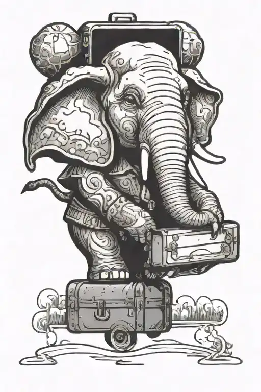 head elefant sharing a suitcase tattoo design idea