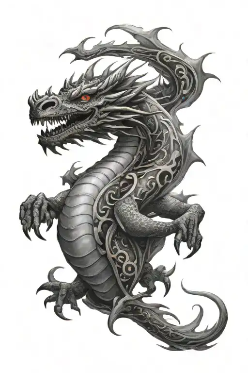 illustrative fantasy dragon with moons clouds and stars surrounding tattoo design idea