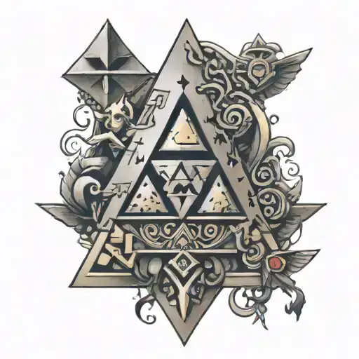 a legend of zelda triforce tattoo, in twilight princess art style tattoo design idea
