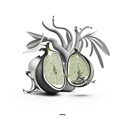 Still life with a lizard, an olive, a branch of fennel and a fig tattoo design idea