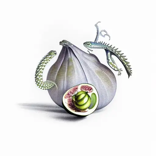Still life with a lizard, an olive, a branch of fennel and a fig tattoo design idea
