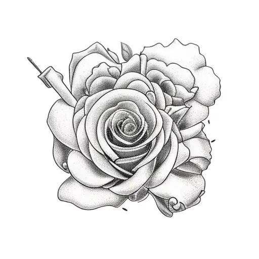 Bouquets roses with timepiece in it tattoo design idea