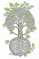 celtic trinity knot symbol integrated in the tree of life trunk with clover leaves tattoo design idea