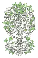 celtic trinity knot symbol integrated in the tree of life trunk with clover leaves tattoo design idea