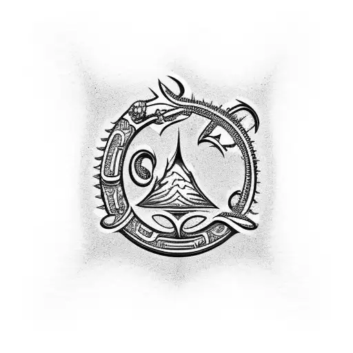 A Maori fishhook with a phrase underneath saying "enjoy the journey" tattoo design idea