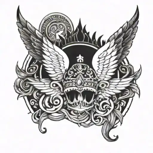 crown and wings tattoo design idea