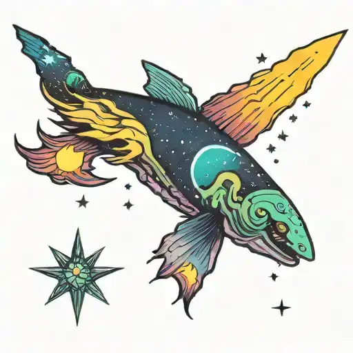 meteor shower with aurora borealis colors tattoo design idea