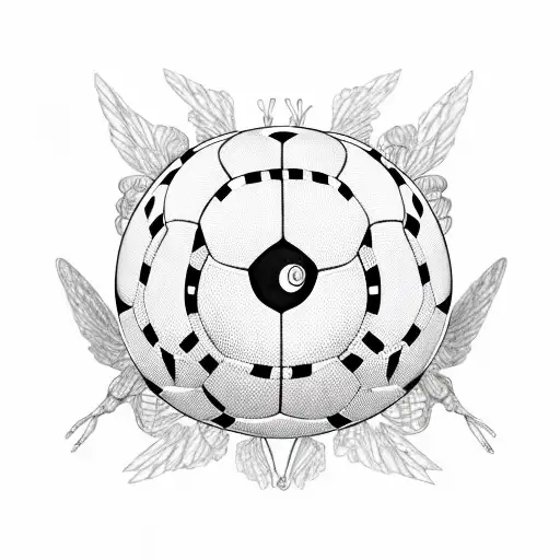 the letters S.A.M. with ladybugs around it that have soccer ball patterns on their wings tattoo design idea