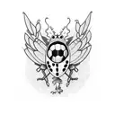 the letters S.A.M. with ladybugs around it that have soccer ball patterns on their wings tattoo design idea