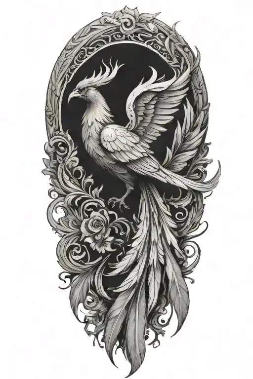 Phoenix with pretty feathers falling tattoo design idea