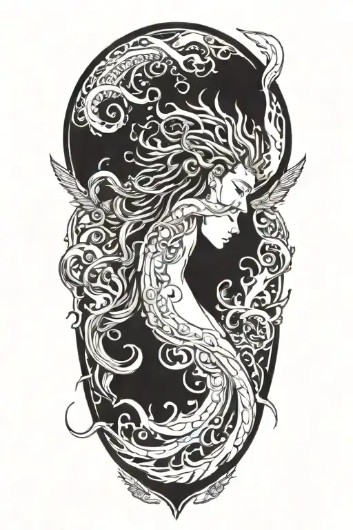 Medusa with phoenix rising from the ashes tattoo design idea
