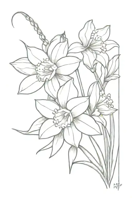 daffodil and lily of the valley tattoo design idea
