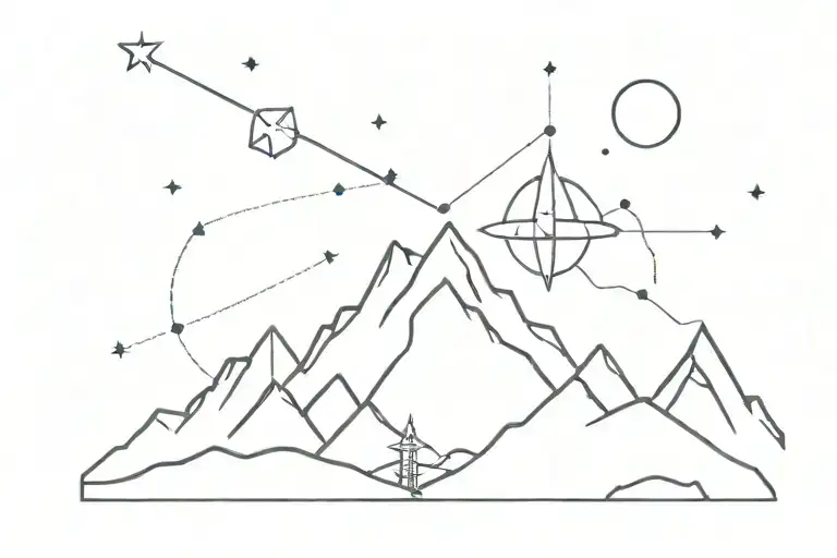 mountain, orion, saturn, constellation, rocket  tattoo design idea