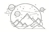 mountain, orion, saturn, constellation, rocket  tattoo design idea