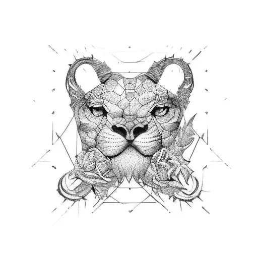 Leão com relógio e cruz tattoo design idea