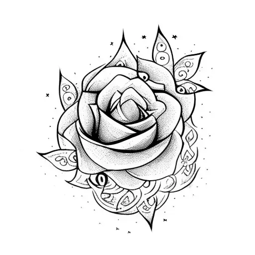 sword with fire surrounded by thorns and flowers tattoo design idea