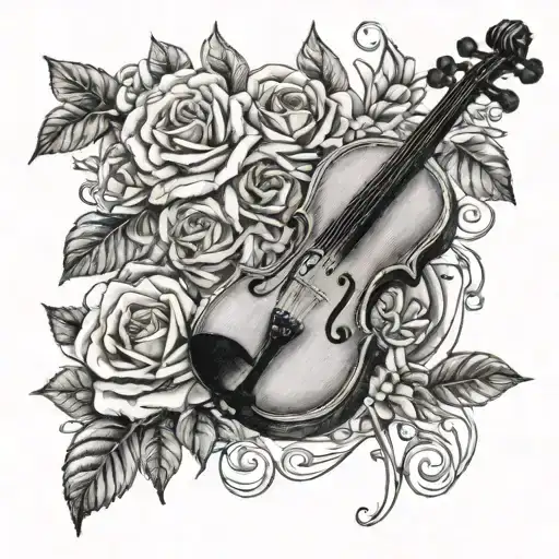 violin roses and african violets daffodils asters tattoo design idea