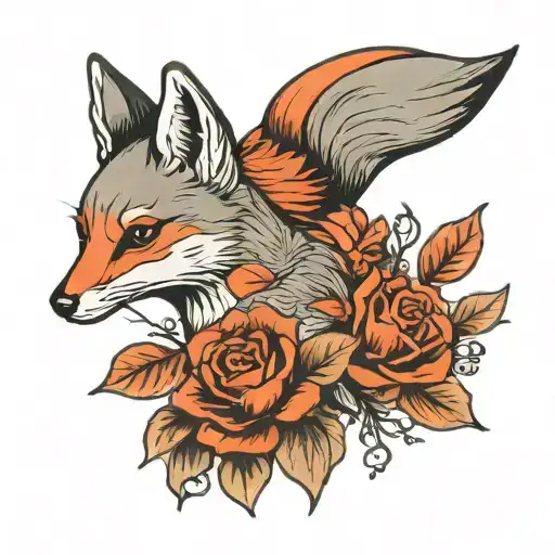 gray fox, deer fawn female cardinal bird tattoo design idea
