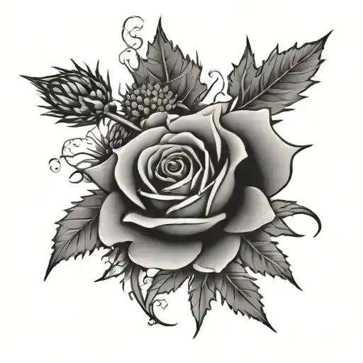 Tudor rose and Scottish thistle entwined tattoo design idea