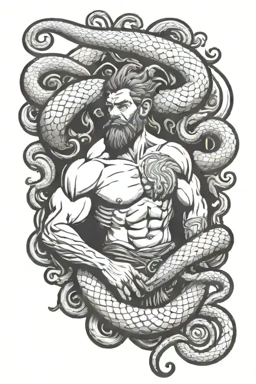 Hercules vs snake tattoo design idea