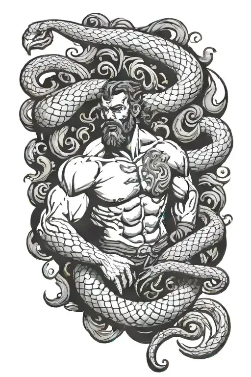 Hercules vs snake tattoo design idea