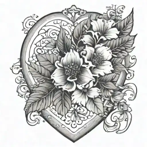 locket flowers leaves tattoo design idea