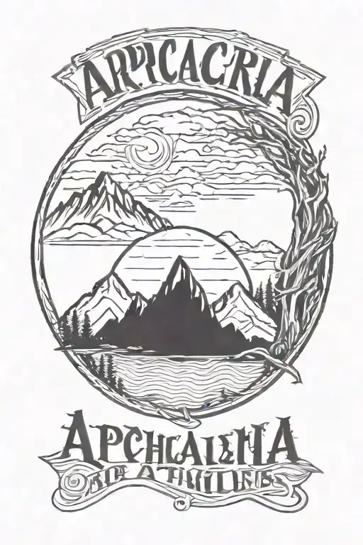 The word APPALACHIA with the text being mountains and hollers and things pertinent to Appalachia  tattoo design idea