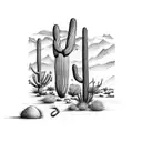  desert setting with saguaro and small snake tattoo design idea