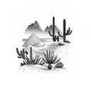  desert setting with saguaro and small snake tattoo design idea