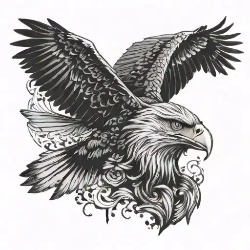womans face and eagle soaring tattoo design idea