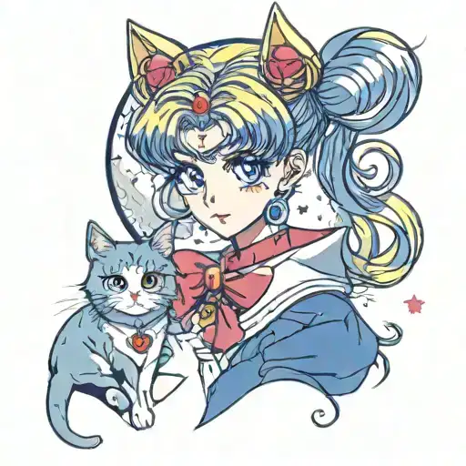 sailor moon and her cat luna tattoo design idea