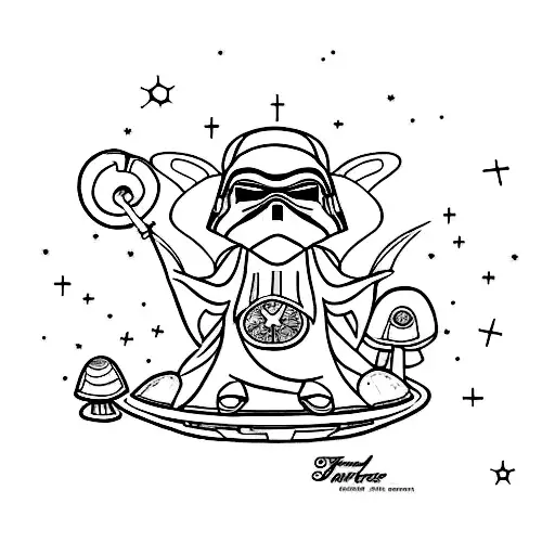 star wars "dark side" fairy sitting on top of a mushroom eating a cookie tattoo design idea