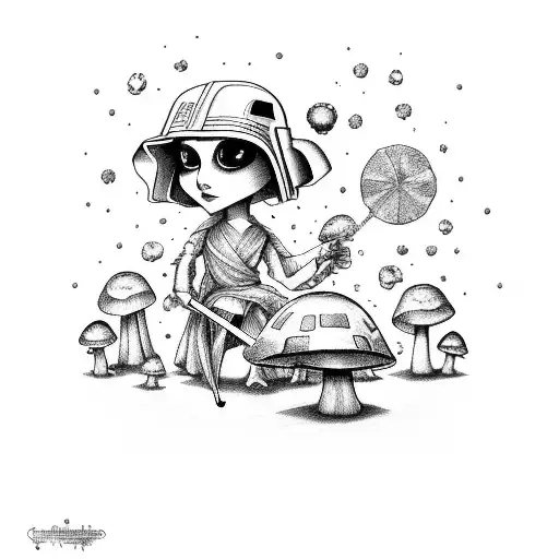 star wars "dark side" fairy sitting on a mushroom eating a cookie tattoo design idea