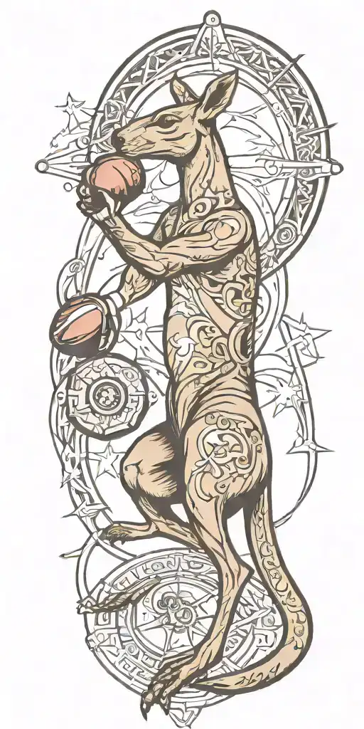 boxing kangaroo in front of southern cross tattoo design idea
